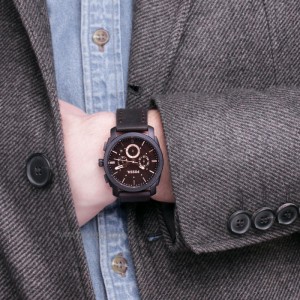 Chronograph Dark Brown Leather Watch 