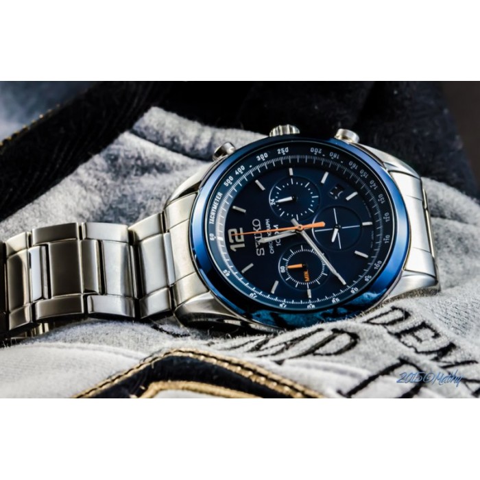Seiko Men's SSB091P1 Chronograph Stainless Steel Band Watch (Blue)