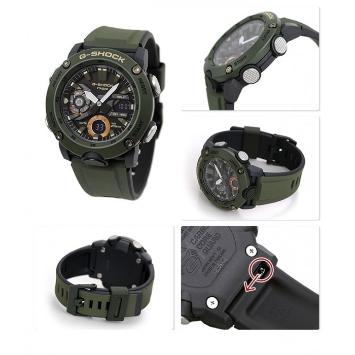 OFFICIAL WARRANTY) Casio G-SHOCK GA-2000-3A Standard Analog-Digital Carbon  Core Guard Military Green