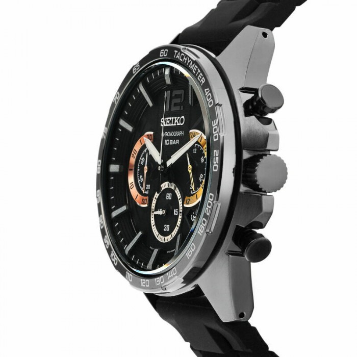Seiko Gents SSB349P1 Sport Chronograph 100m Black Dial Black Silicone Band  Watch