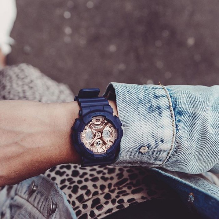 OFFICIAL WARRANTY) Casio G-Shock GMA-S120MF-2A2 S-Series Rose Gold Accents  Analog Digital Blue