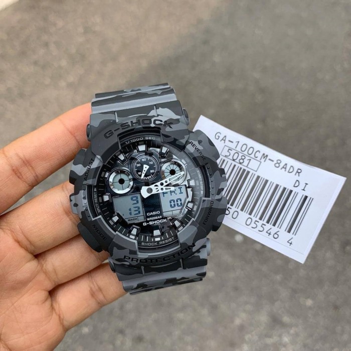 OFFICIAL WARRANTY) Casio G-Shock GA-100CM-8A Special Color Camouflage  Analog Digital Grey Resin Watch