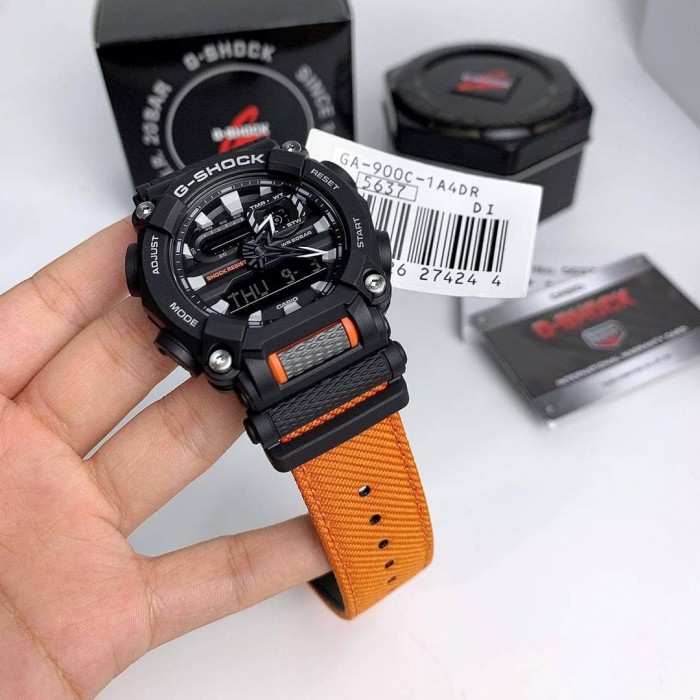 OFFICIAL WARRANTY) Casio G-Shock GA-900C-1A4 Heavy Duty Digital-Analog  Black Dial Orange Cloth