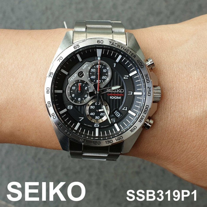 Seiko SSB319P1 Motorsport Quartz Chronograph Black Dial Hardlex Crystal  Stainless Steel Men's Watch