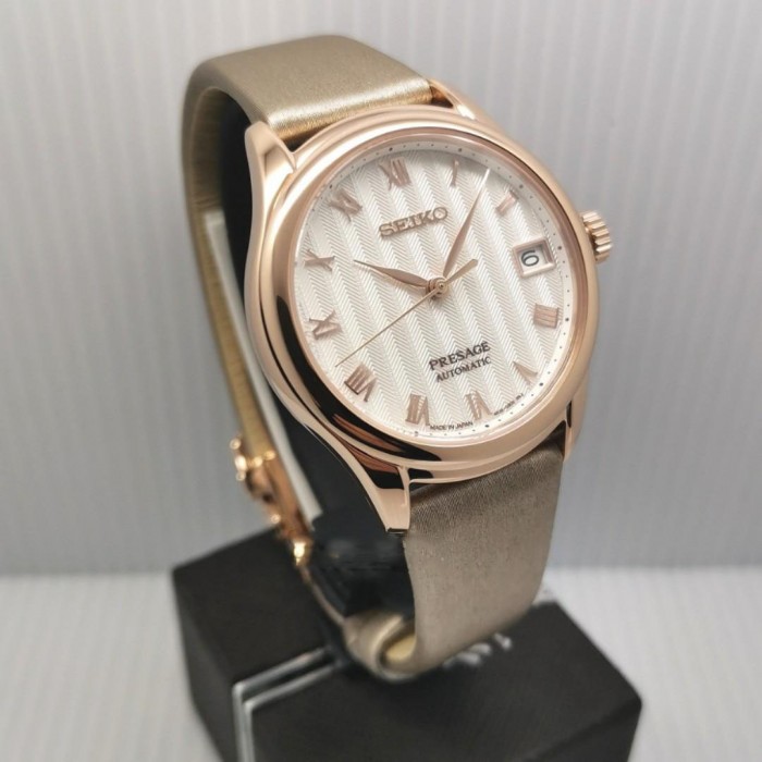 Seiko Presage SRPF50J1 Japanese Zen Garden Sakura Automatic Sapphire Glass  White Dial Beige Leather Strap Ladies