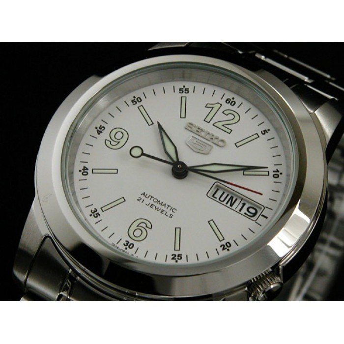 Seiko 5 SNKE57K1 Automatic See-thru Back White Dial Stainless Steel  Bracelet Gents Watch