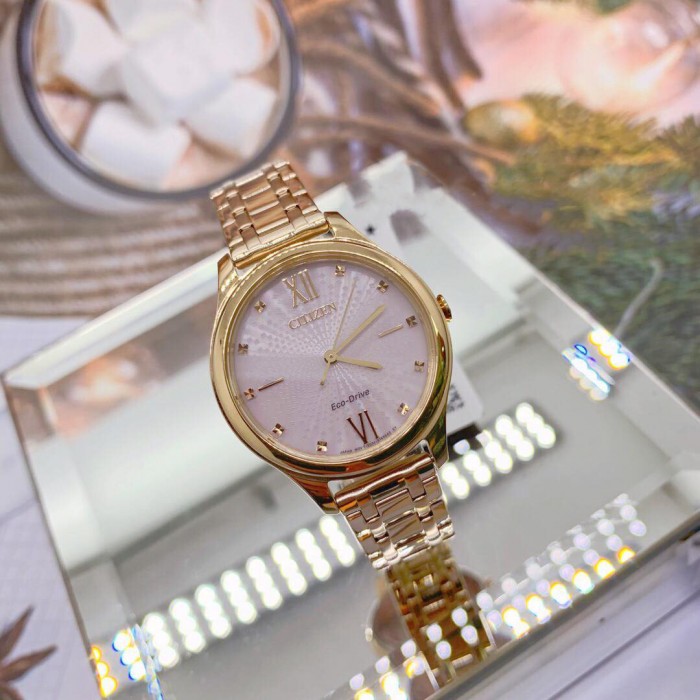 100% Original) Citizen EM0503-75X Eco Drive Pink Dial Rose Gold-Tone  Stainless Steel Women's