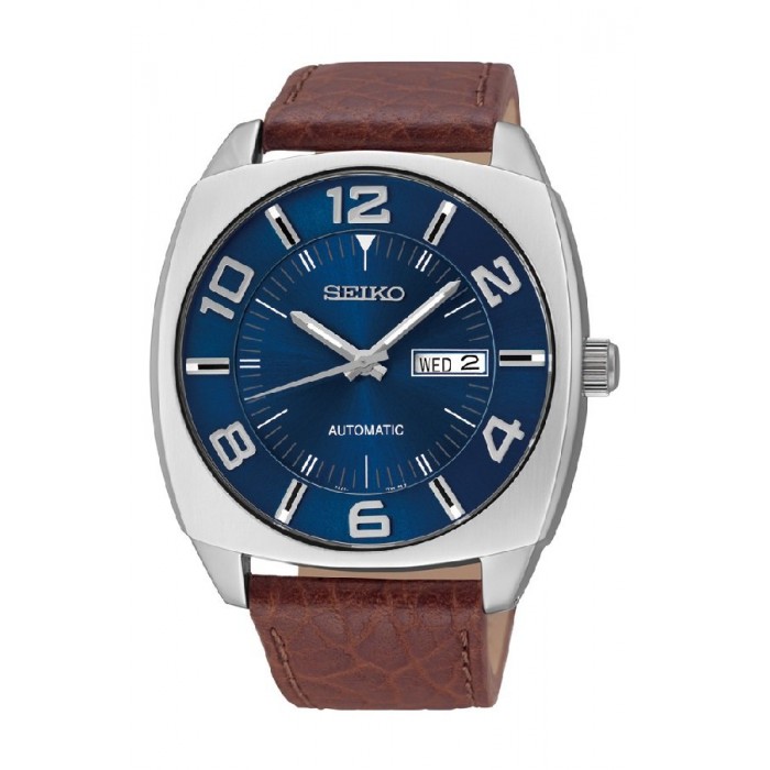 Seiko Retro Classic SNKN37K1 Gents Automatic Leather Watch (Silver, Blue \u0026  Brown)