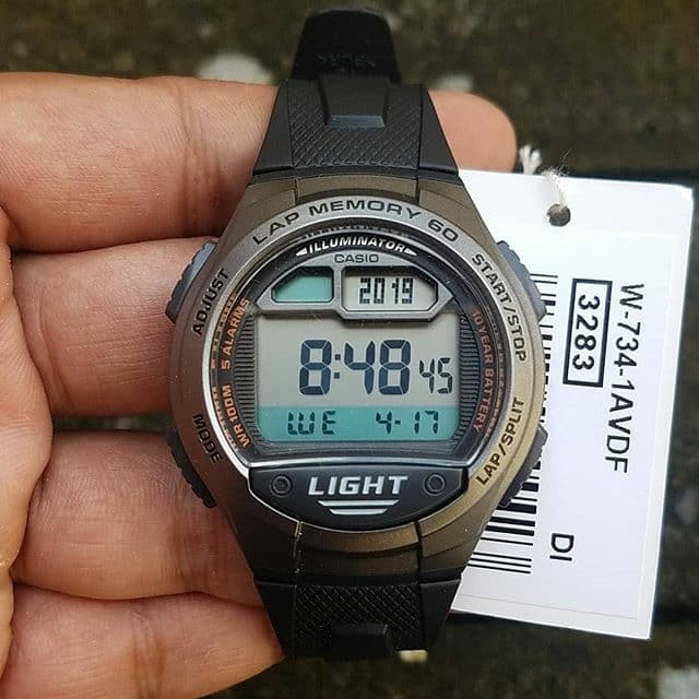 100% Original) Casio W-734-1A Sport Runners 10-YEAR BATTERY Digital Black \u0026  Grey Resin Watch W734 W734-1A W-734-1AV W-734-1AVDF