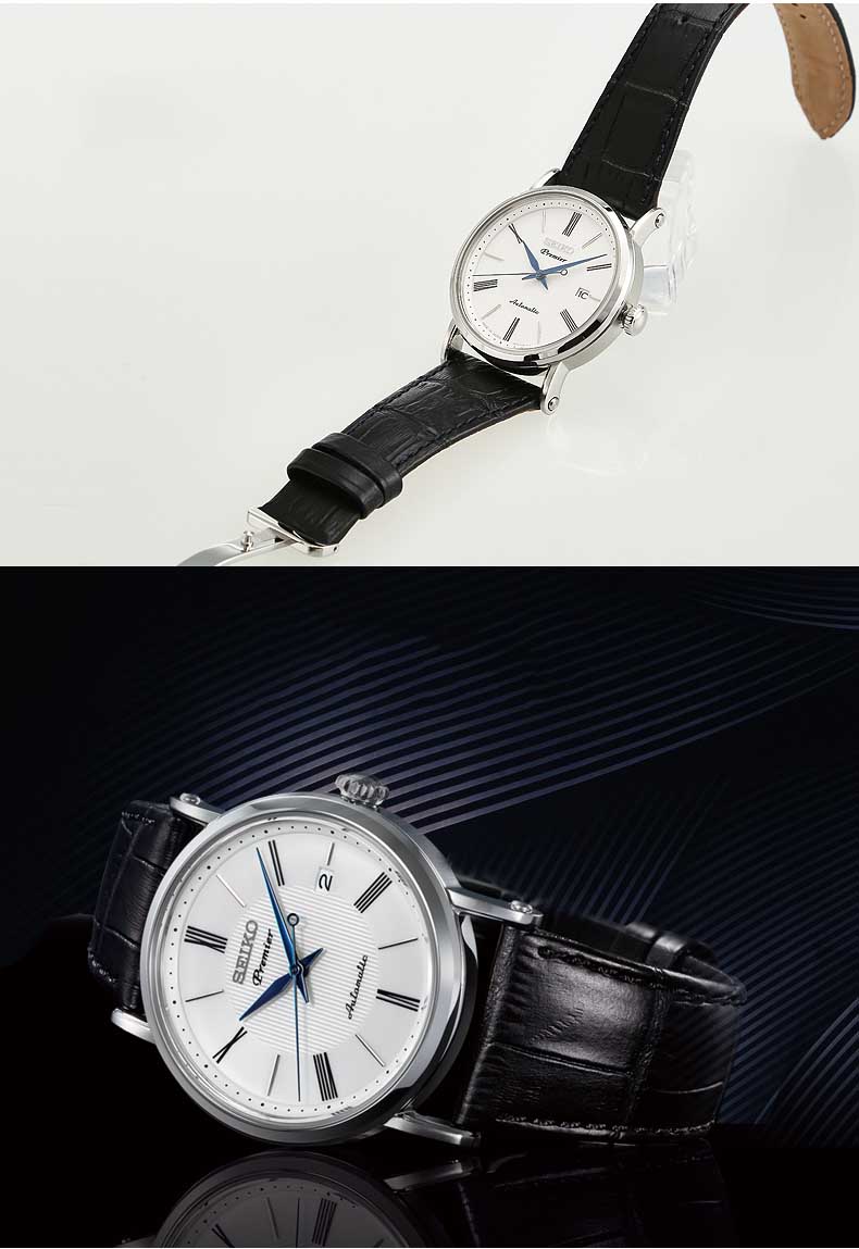 Seiko Premier Gents SRPA17J2 Automatic Sapphire Made in Japan Black Leather  Strap Watch