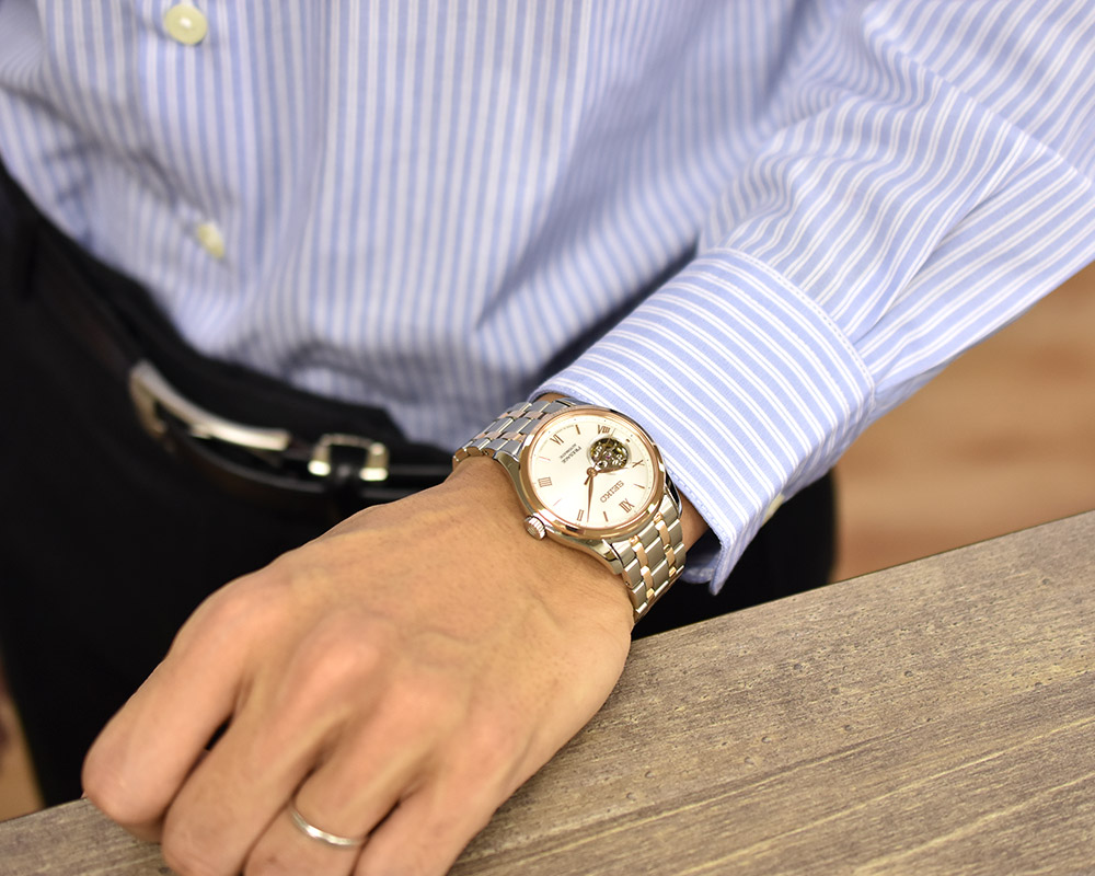 Seiko Presage SSA412J1 Made in Japan Zen Garden Karesansui Automatic Open  Heart Dial Sapphire Crystal Glass Two-Tone Stainless Steel Boy Size Watch