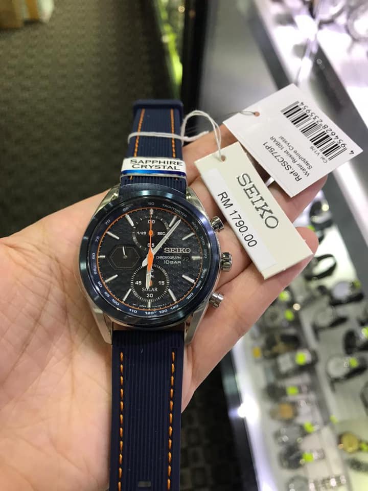 Seiko SSC775P1 Macchina Sportiva Solar Power Chronograph Sapphire Glass  Stainless Steel Case Blue Silicone Strap Men's Watch
