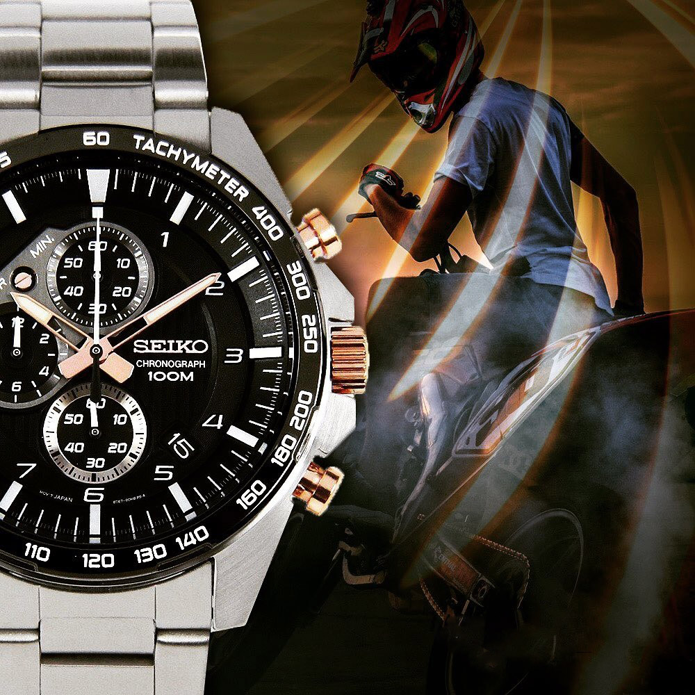 Seiko SSB323P1 Motorsport Quartz Chronograph Black Dial Hardlex Glass  Stainless Steel Men's Watch