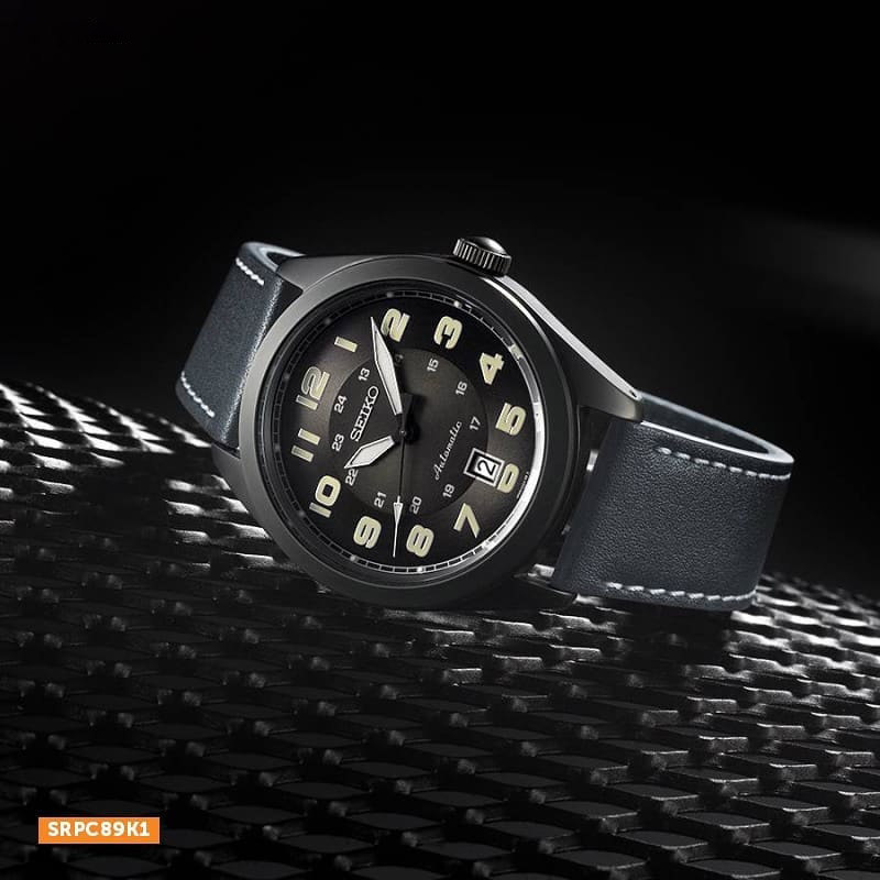 Seiko SRPC89K1 Automatic Black Dial Stainless Steel Case Hardlex Crystal  Glass Black Calfskin Leather Strap Men's Watch