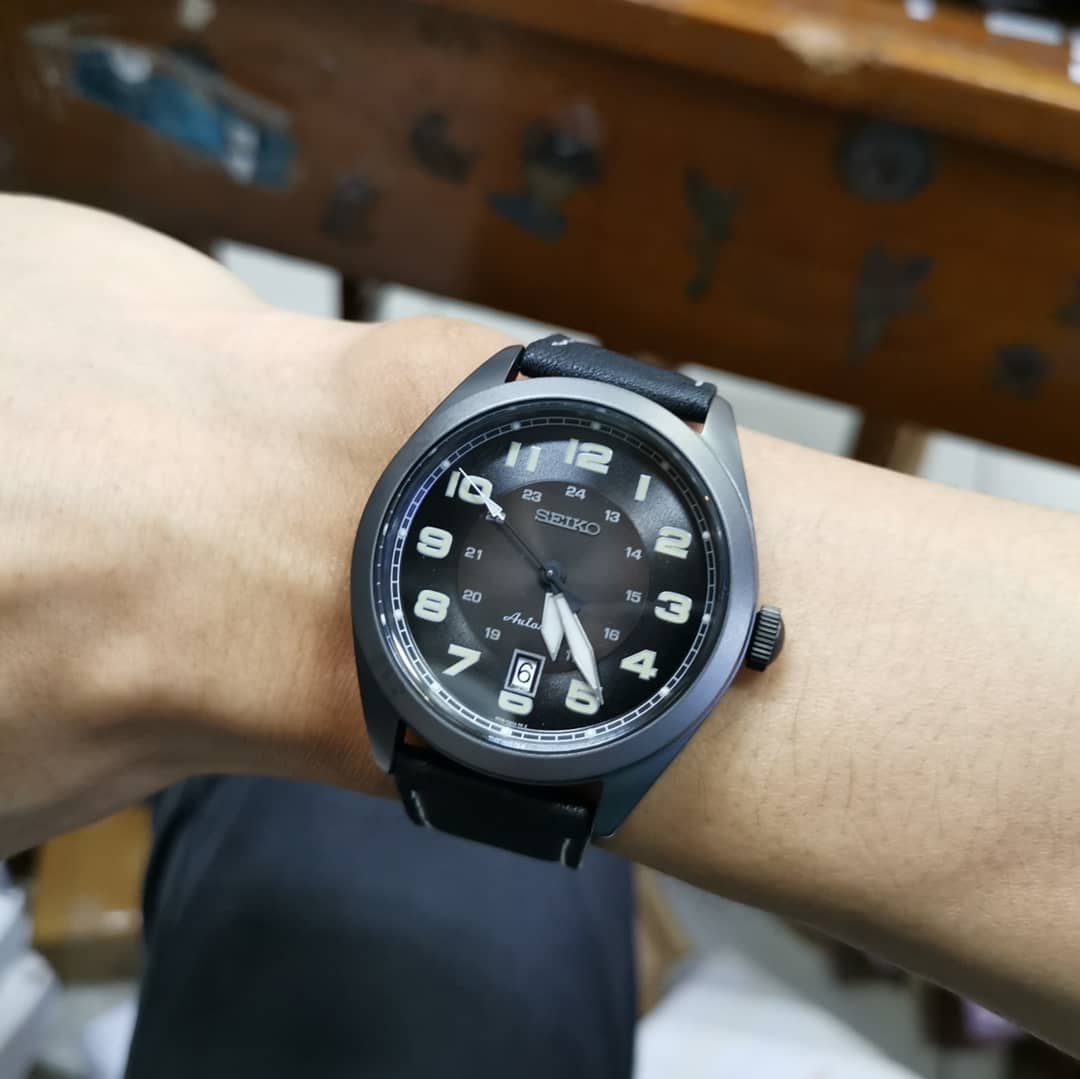 Seiko SRPC89K1 Automatic Black Dial Stainless Steel Case Hardlex Crystal  Glass Black Calfskin Leather Strap Men's Watch