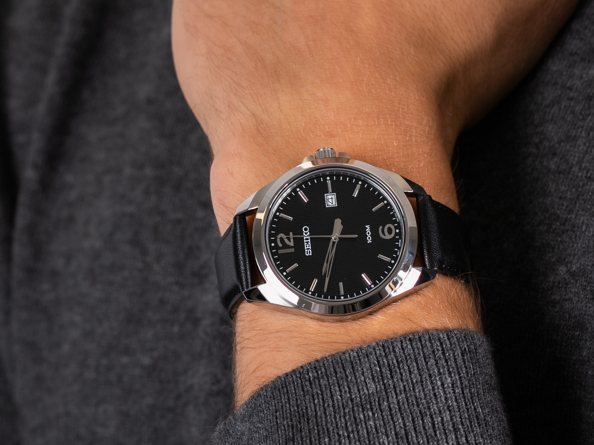 Seiko Classic SUR215P1 Quartz Analog Black Dial Hardlex Crystal Glass  Stainless Steel Case Black Leather Strap Men's Watch