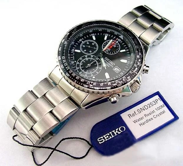 Seiko SND253P1 Flightmaster Pilot Slide Rule Quartz Chronograph Hardlex  Crystal Glass Stainless Steel Men's Watch