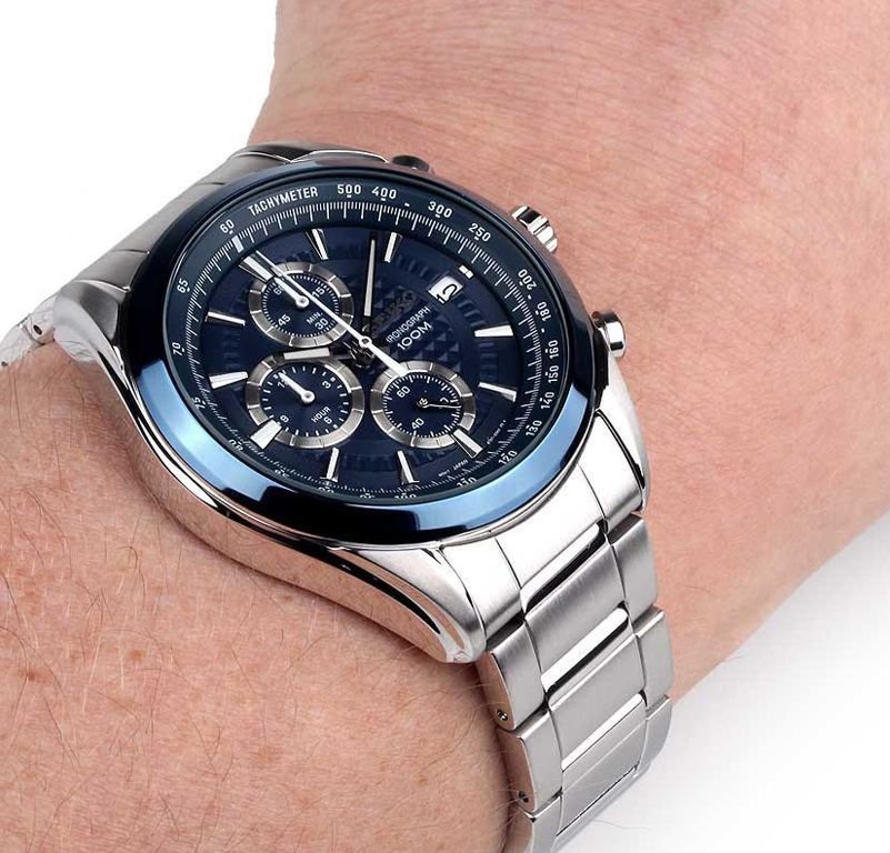 Seiko SSB177P1 Quartz Chronograph Blue Dial Hardlex Crystal Glass  Silver-Tone Stainless Steel Men's Watch