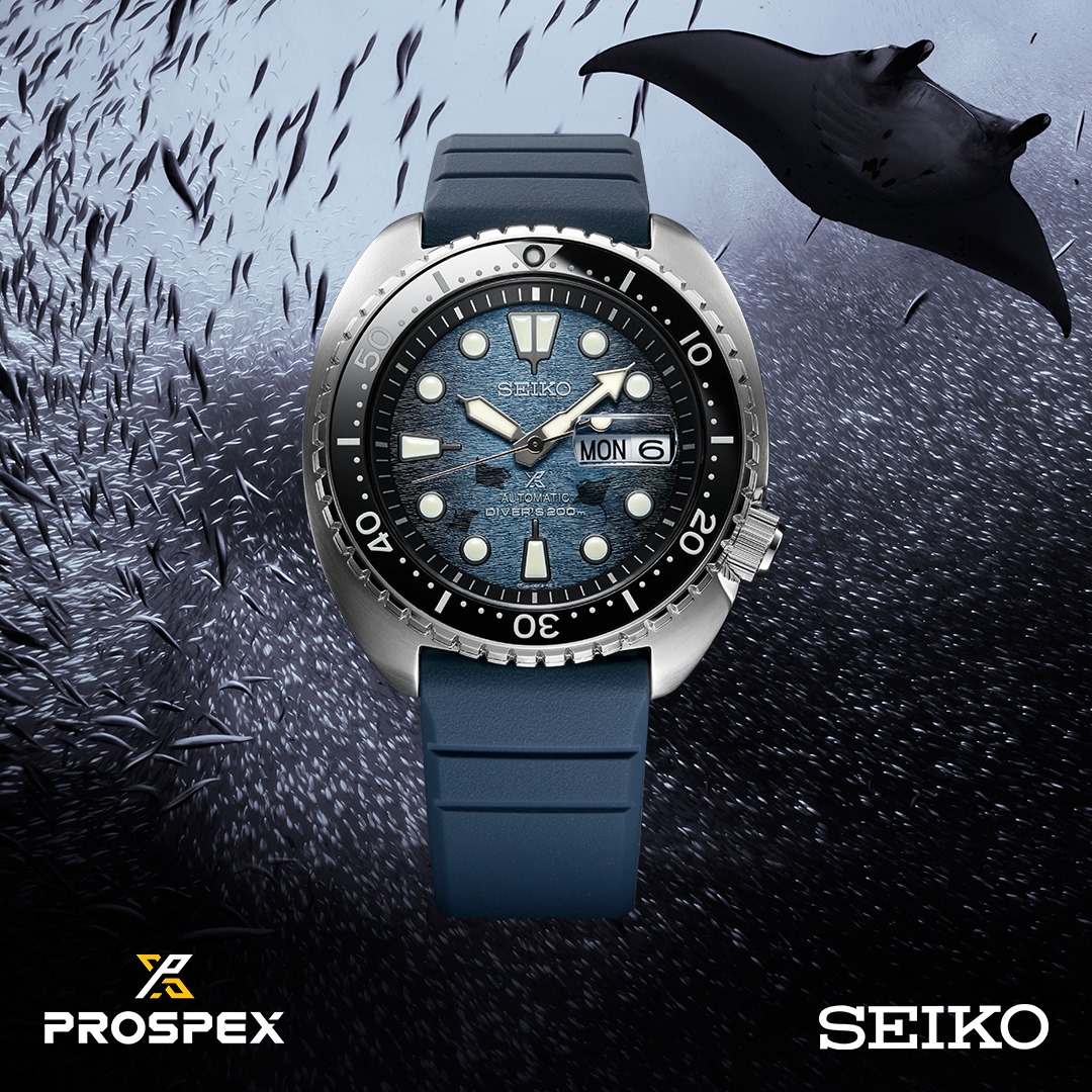Seiko Prospex SRPF77K1 Dark Manta Ray Save The Ocean Automatic Sapphire  Glass Ceramic Bezel Blue Silicone Strap Special Edition Men's Watch