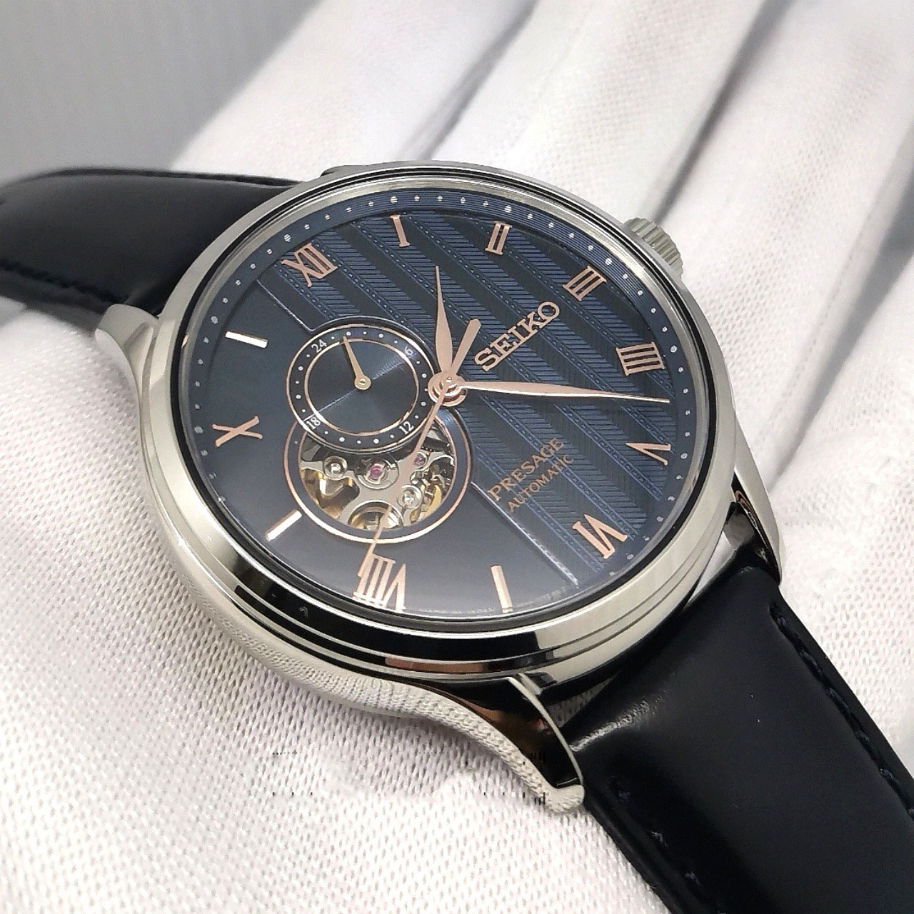 Seiko Presage SSA421J1 Japanese Zen Garden 'Sakura By Night' Open Heart  Automatic Sapphire Glass Blue Leather Strap Watch SARY187