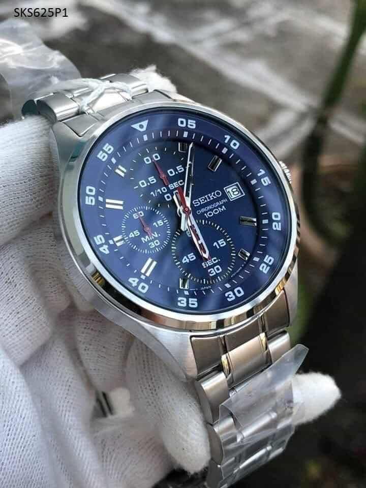 Seiko SKS625P1 Quartz Chronograph Blue Dial Hardlex Crystal Glass  Silver-Tone Stainless Steel Men's Watch