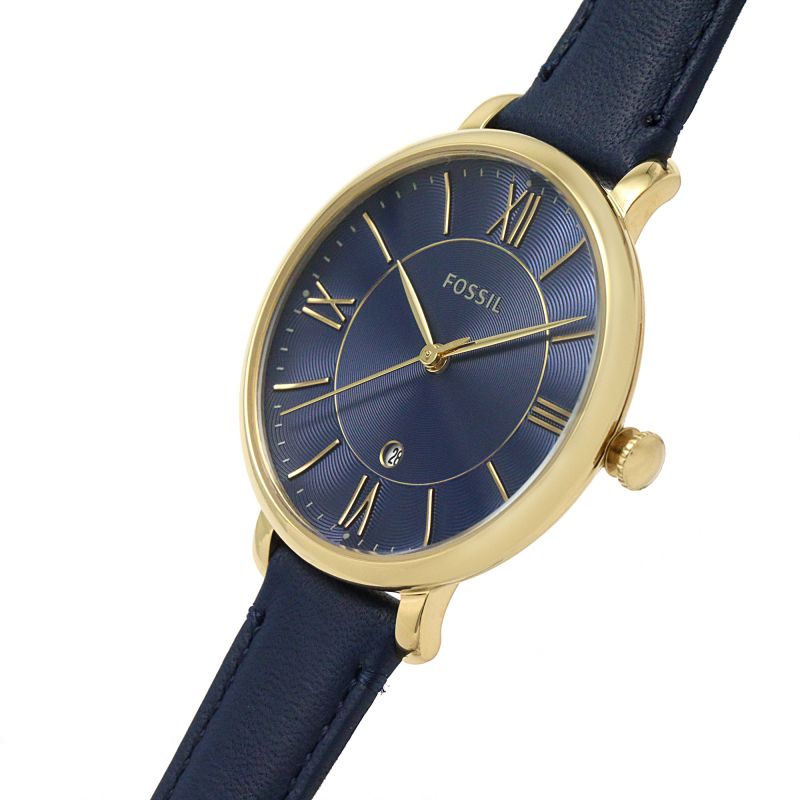 Gold-Tone Case Navy Leather Strap 