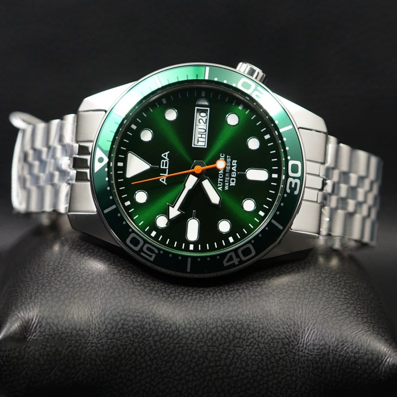 alba-al4187x-active-automatic-green-dial-silver-tone-stainless-steel